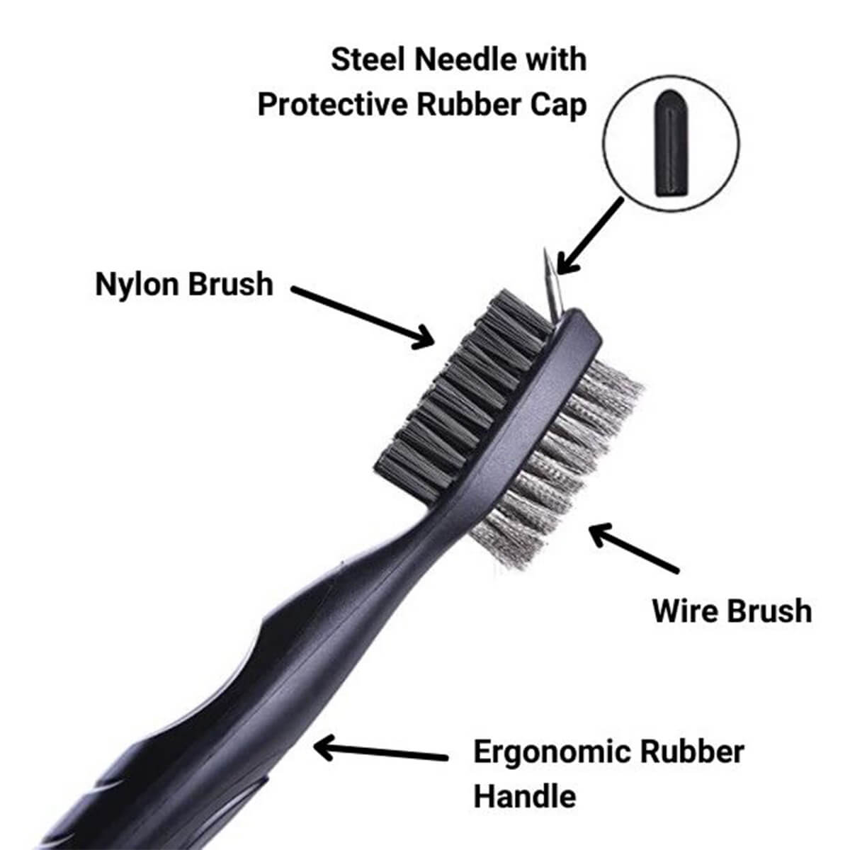 Ergonomic Golf Club Groove Cleaning Brush Components Diagram